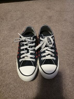 Converse Black Low Top Sneakers with Red Embroidery